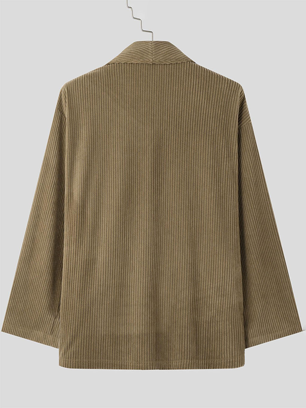INCERUN Men Corduroy Coat Shawl Collar Long Sleeve Solid Simple Outdoors Coat Kimono Cardigan - Khaki