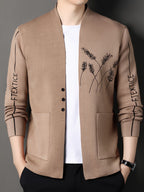 Father'S Day Gift for Men 2024 New Men'S Wheat Ear Jacquard High-Elastic Knit Cardigan, Fashionable Japanese Korean Trendy Outerwear Top - Camel