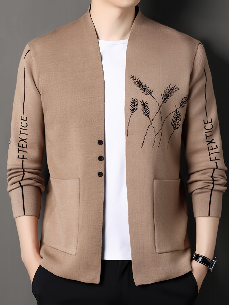 Father'S Day Gift for Men 2024 New Men'S Wheat Ear Jacquard High-Elastic Knit Cardigan, Fashionable Japanese Korean Trendy Outerwear Top - Camel