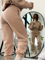 Women's Autumn/Winter New Hooded Sweatshirt Solid Color Set - Camel