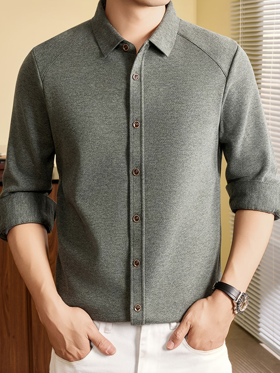 Men's Long-Sleeve Knit Cardigan Shirt with Raglan Sleeves, Roll-Up Cuffs, Suitable for Layering or Wearing Alone in Spring, Autumn, and Early Winter, Ideal for Middle-Aged Men's Commuting and Casual Wear. -SINBOS - Colorful