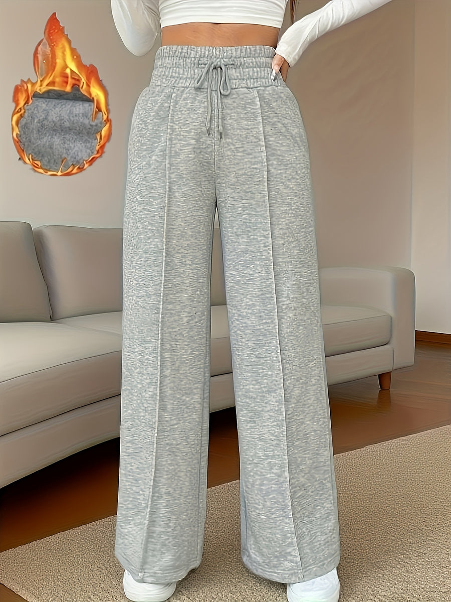 Women'S High Waist Wide Leg Pants Wrinkle Resistant Machine Washable Autumn Winter Casual - Light Grey