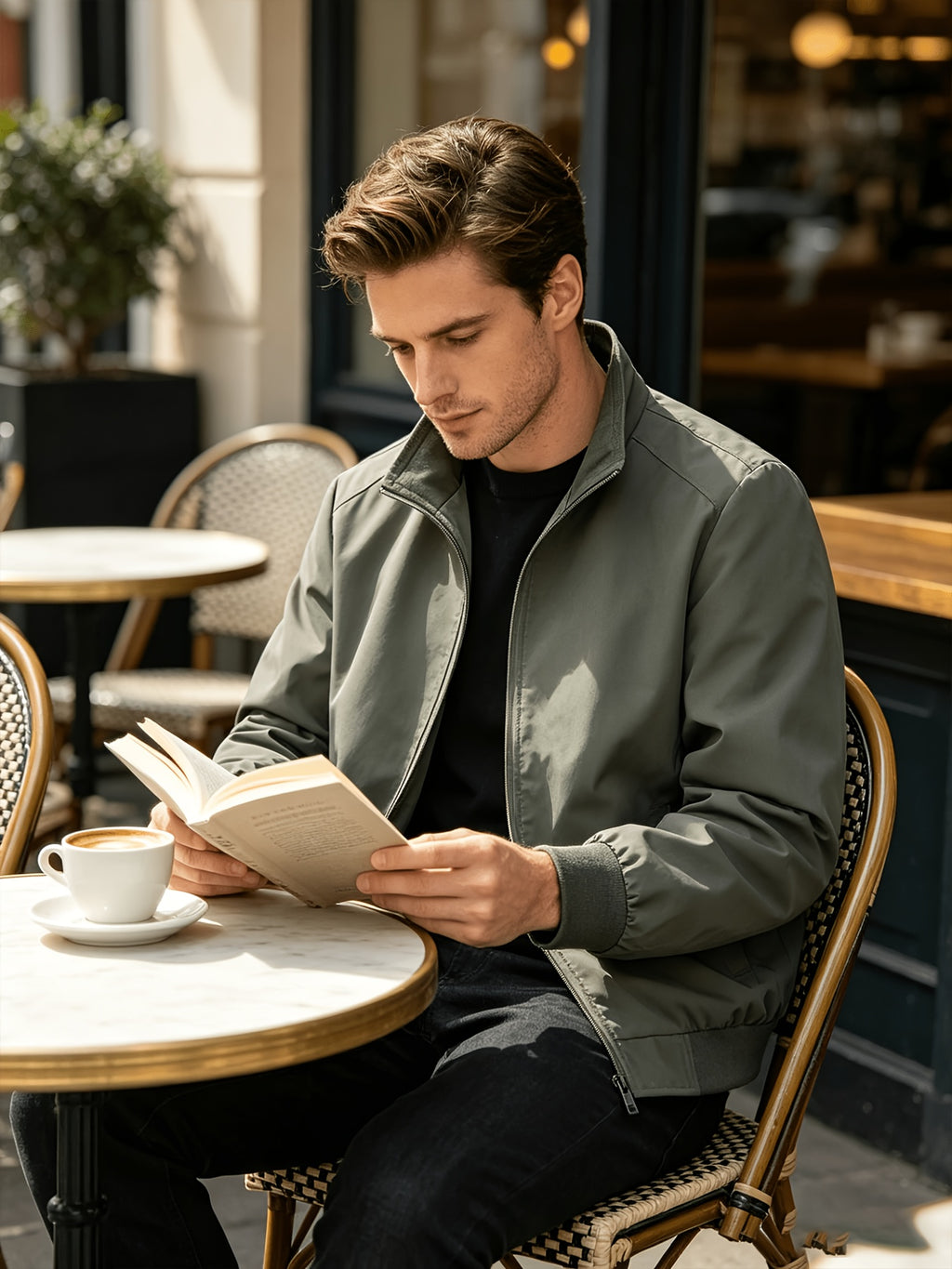 New Autumn High-End Stand Collar Top American Trend Casual Jacket Men'S Wear - fern green