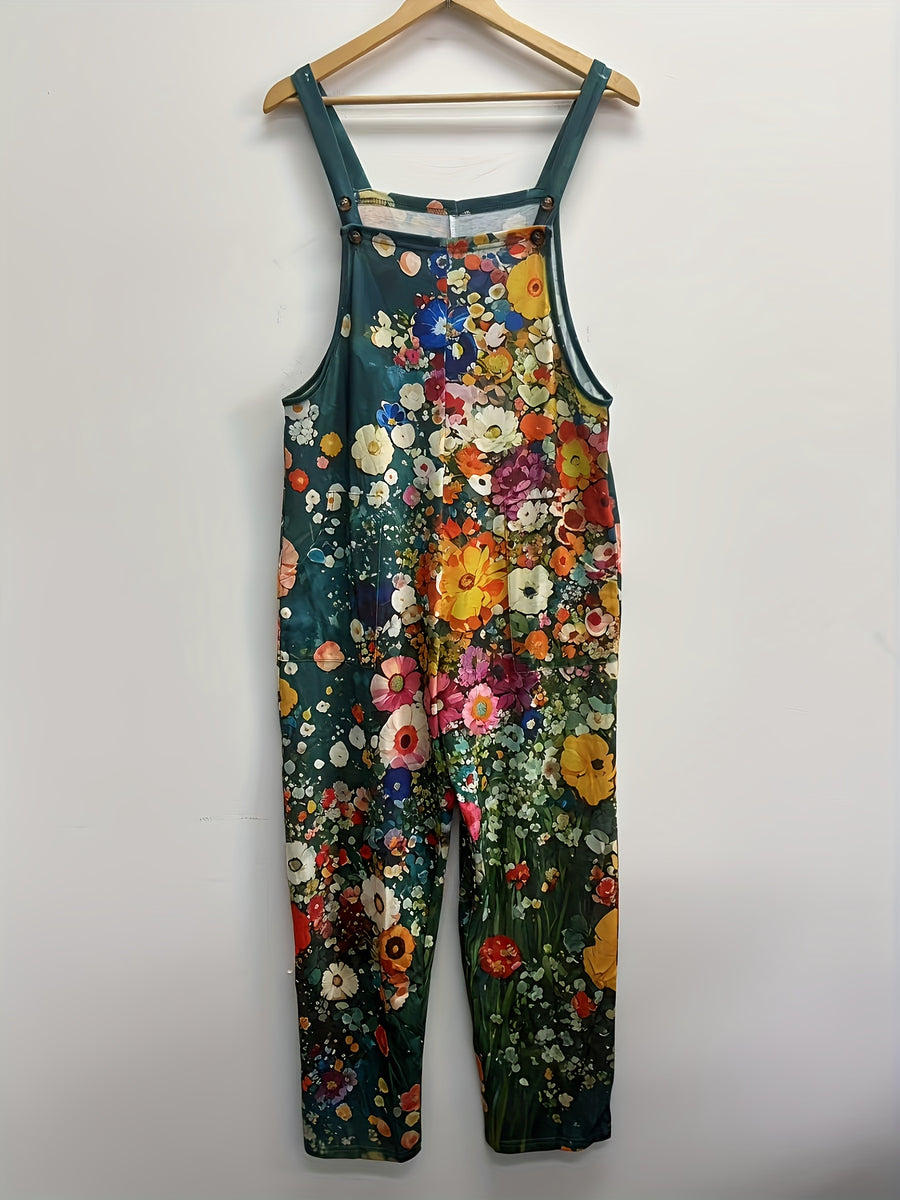 Fashionable and Versatile Home Suspender Jumpsuit - Floral 0472 - Multicolor