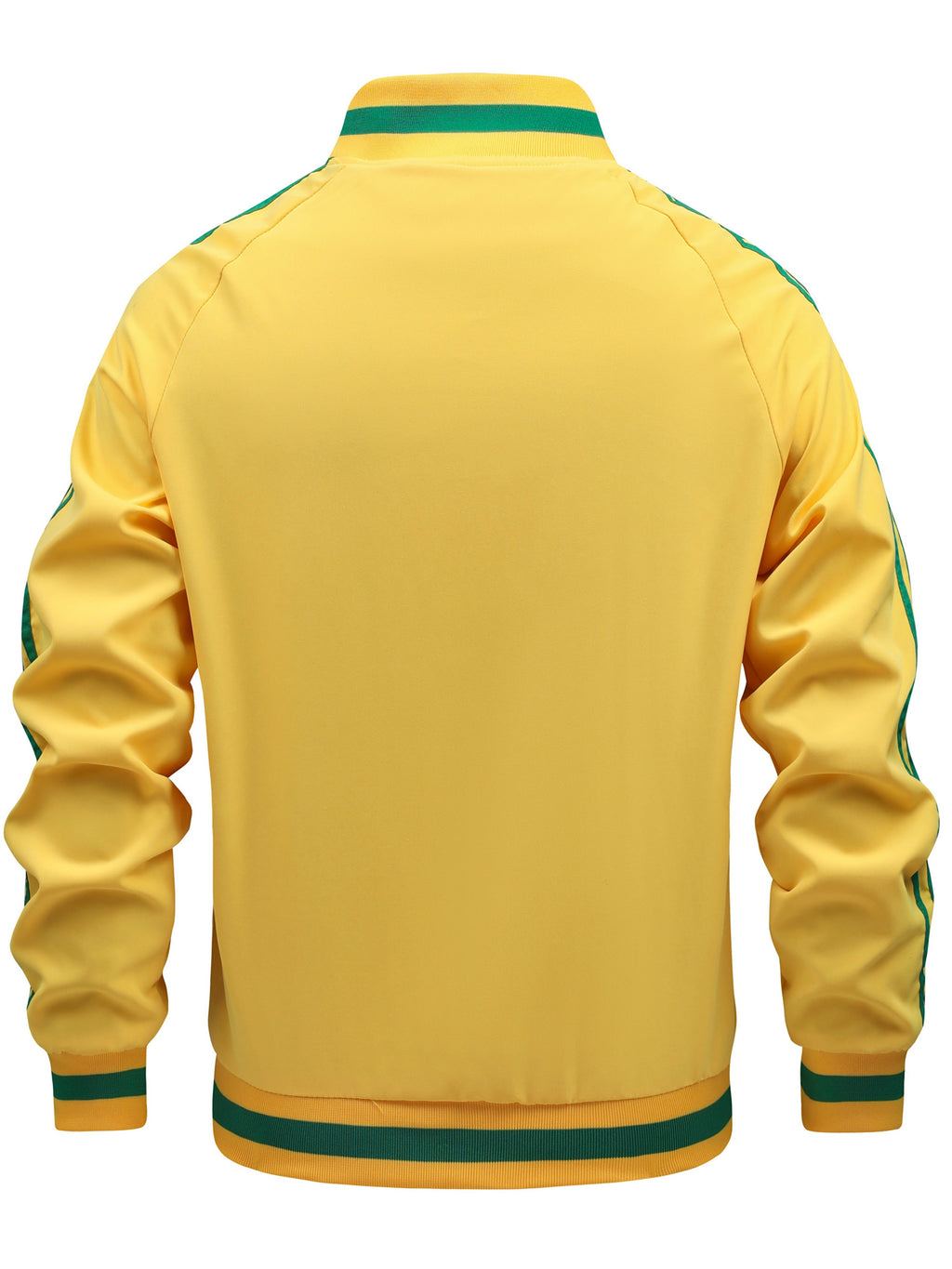 Men's Spring/Autumn Color-Block Striped Lightweight Jacket with Mesh Lining, Casual Outerwear, Outdoor Sports Baseball Jacket, Raglan Sleeve Design, Cropped Style - Yellow