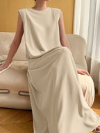 Middle Eastern Muslim Lady'S Solid Color Elegant Casual Long Dress, Sleeveless Comfortable Floor-Length Abayas As The Inner Layer of The Dress, Long Dress for Ramadan/Eid Al-Fitr, Sleeveless Dress for Ladies' Casual Home And Outdoor Wear - Khaki