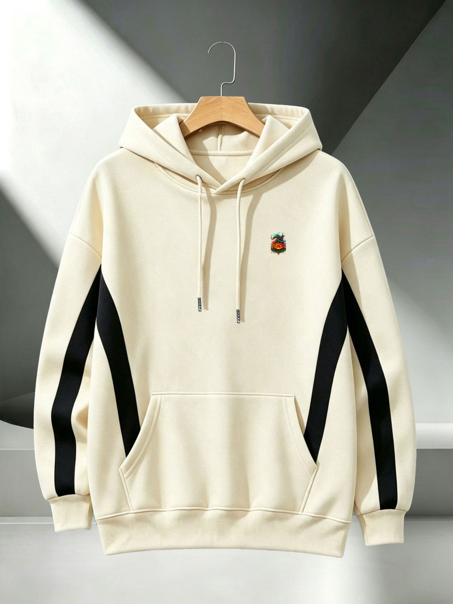 4pcs 2026 Autumn Winter Men'S Street Casual Hooded Sweatshirt, Contrast Line Diagonal Cut Long Sleeve Skin-Friendly Warm Drawstring Large Pouch Hoodie - Apricot + Navy Blue + Gray + Black