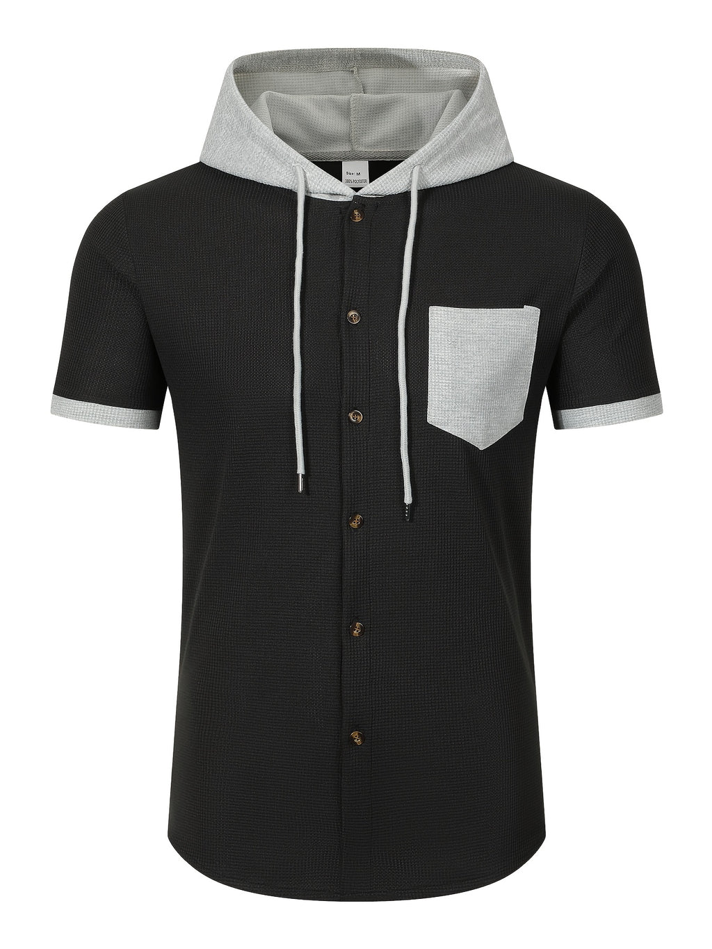 New Summer Shirt with Hooded Men'S Wear, Casual, Loose, Fashionable, Athletic, Home Workout, Camping, Fitness, Beach Shirt, Solid Color, Trendy, Youthful Fashion, Premium, Short Sleeve, Summer Premium Men'S Shirt - Black