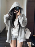 Women'S 2026 Autumn Winter New Hooded Jacket Small Size Thin Lazy Style Loose Cardigan Top - White and Grey