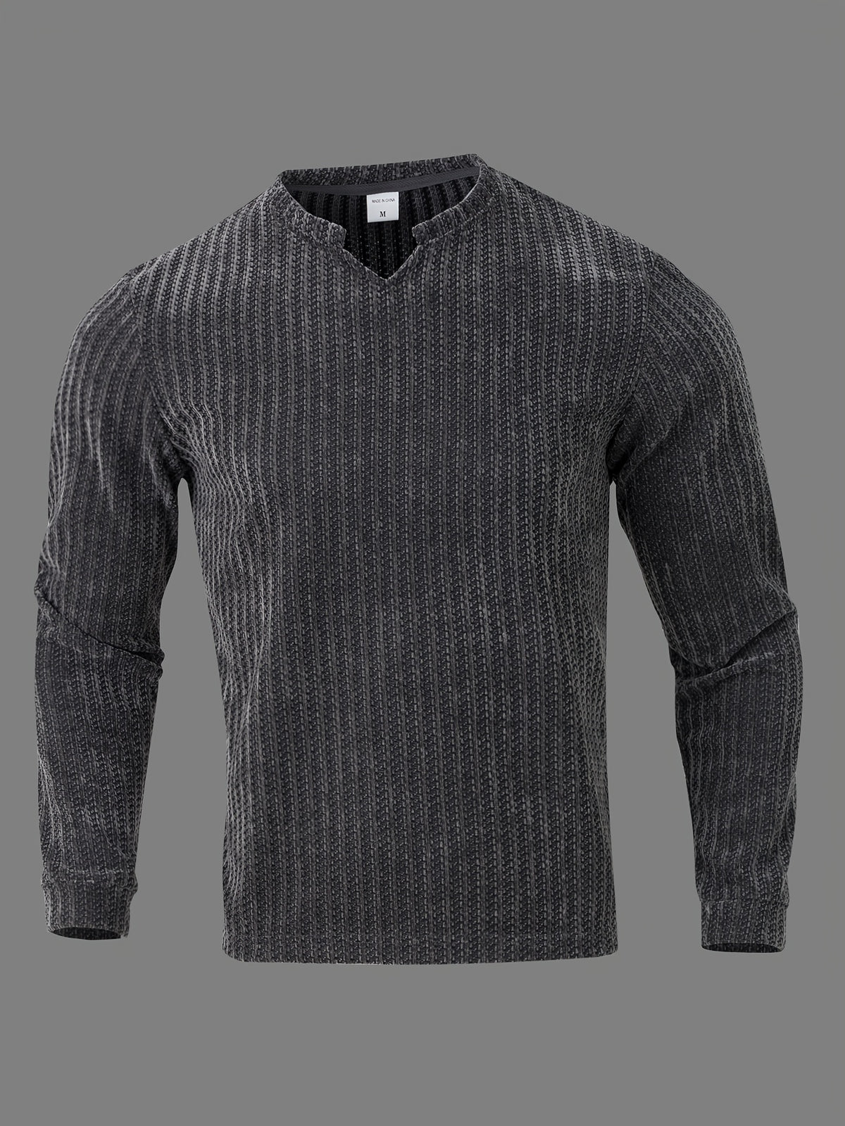 Men's Fashion Casual Long-Sleeve Henley Shirt | High-End Houndstooth Textured Jacquard Henley Collar T-Shirt | Notched V-Neck Design | Long-Sleeve Henley T-Shirt in a Loose and Comfortable Fit | Essential Golf Polo Attire | Breathable - Silvery Grey