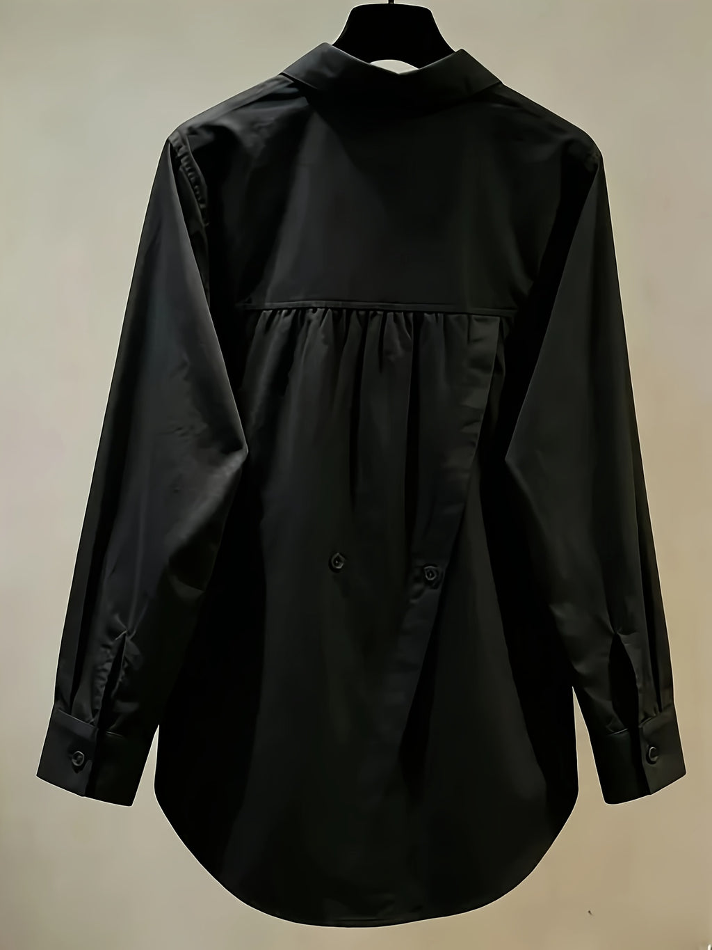 Elegant Women's Long-sleeve Shirt, Solid-color Fabric, Front Button Placket Design, with Slit, Suitable for Office and Daily Wear, Pink for Spring and Autumn - Black