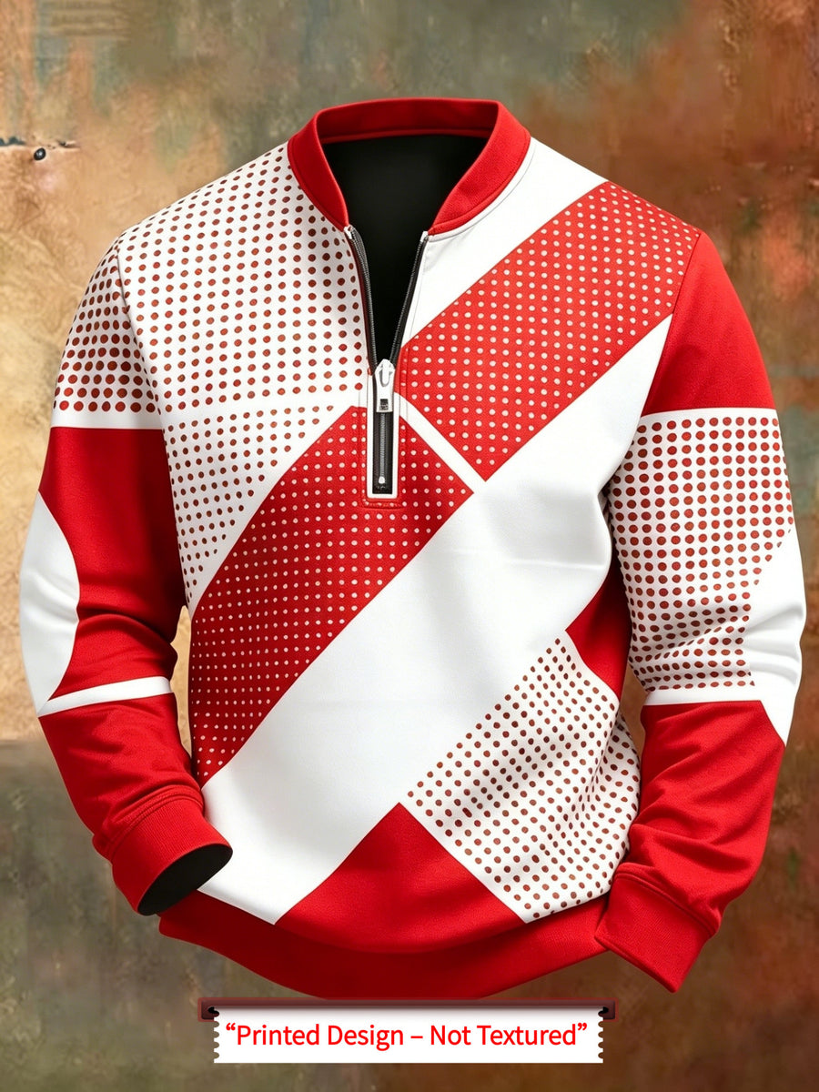 Men'S Autumn Winter Polo Zipper Sweatshirt, Classic Trendy New Half-Zip POLO Sweatshirt, American Retro Geometric Color-Block Print, Polo Stand Collar, Machine Washable, Daily Casual Party Outdoor Essential, Fashionable Long Sleeve Athletic Top - Mixed Color 4