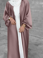 Cross-Border Muslim Women's Satin Bubble Sleeve Robe, Elegant Dubai Middle East Cardigan - Camel
