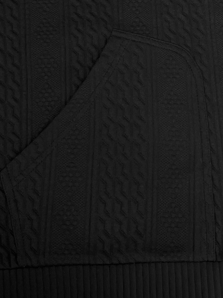 Men'S Casual V-Neck Cardigan Jacket, Retro 3D Jacquard Texture, Button-Front with Double Pockets, Knit Fabric Long Sleeve Top for Commute, Shopping, And Social Gatherings, Light Casual Business Style, Spring/Autumn Relaxed Fit - Black