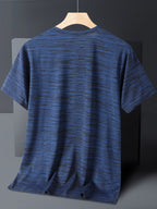 5pcs Men's Sports & Fitness Breathable Quick-Dry T-Shirts, Outdoor Travel Casual Running Printed Short-Sleeve Tees, Easy to Clean and Maintain, Lightweight T-Shirts for Daily Leisure and Gatherings, Classic Crew Neck Shirts - Dark Blue + Black + Dark Blue + Black + Dark Gray