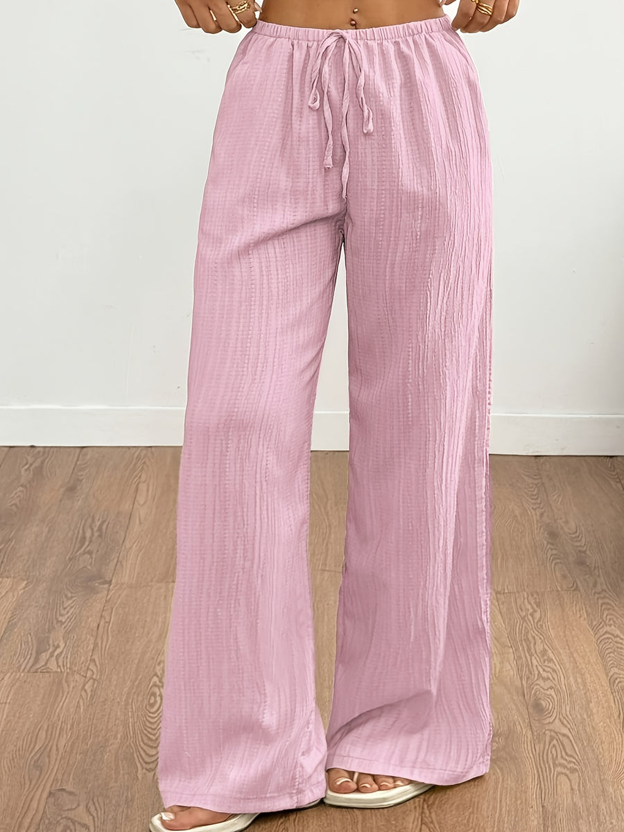 Women's Plus Size Elegant Loose-Fit Wide- Sleep-Pants - Soft Stretch Lazy-Wake Bed Pants Suitable for Home, Travel & Pajamas - Machine Washable Year-Round Comfortable Nightwear (Non-) - Powder 1