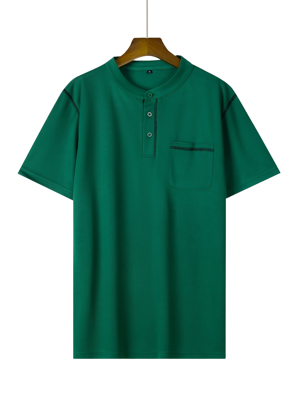 2025 Summer New Arrival Men's Color-Block Striped Short-Sleeve Henley Shirt, Cool and Breathable - Dark Green