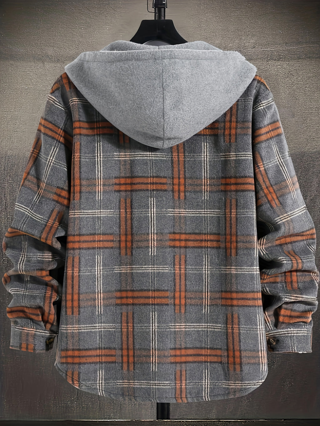 Christmas Men'S Gift Men'S Casual Plaid Hooded Contrast Color Patchwork Harajuku Style Fake Two-Piece Long Sleeve Jacket - Dark Gray