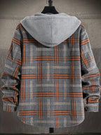 Christmas Men'S Gift Men'S Casual Plaid Hooded Contrast Color Patchwork Harajuku Style Fake Two-Piece Long Sleeve Jacket - Dark Gray