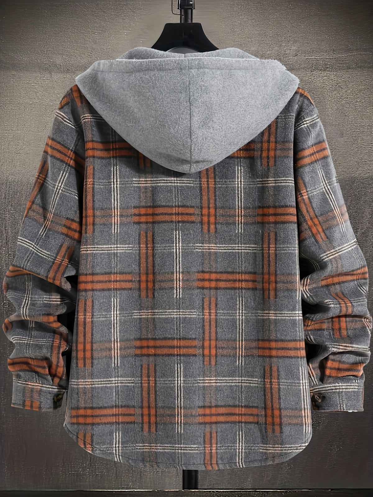 Christmas Men'S Gift Men'S Casual Plaid Hooded Contrast Color Patchwork Harajuku Style Fake Two-Piece Long Sleeve Jacket - Dark Gray