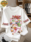 Warner Bros. Officially Licensed Adventure Time Vintage Cartoon Print Men's 100% Cotton T-Shirt, American Retro Casual Short Sleeve, Soft and Breathable, Suitable for Daily Use, Fitness, and Outdoor Activities in Summer - White