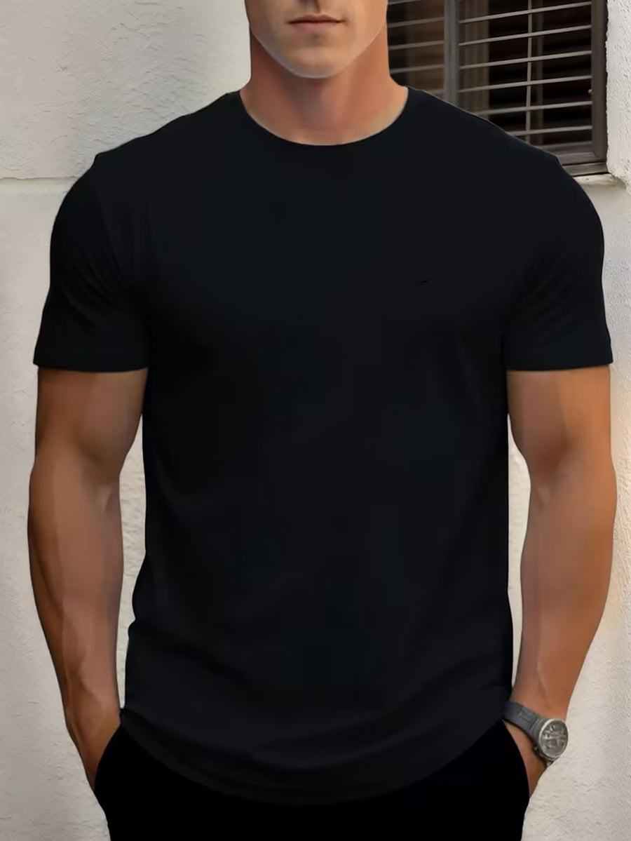 Fashionable Printed Letter Short-sleeved T-shirt for Men, New Summer Style, Casual and Versatile, Available in Large Sizes - Black