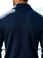 Men'S Spring Autumn New Waffle Check Blazer Collar Cardigan Single Button Double Pocket Business Casual All-Match Long Sleeve Jacket, Knit Soft Comfortable Fashion Solid Color Outerwear Suitable for Daily Outings, Dates, Holidays, And Travel - navy blue (upgraded model)
