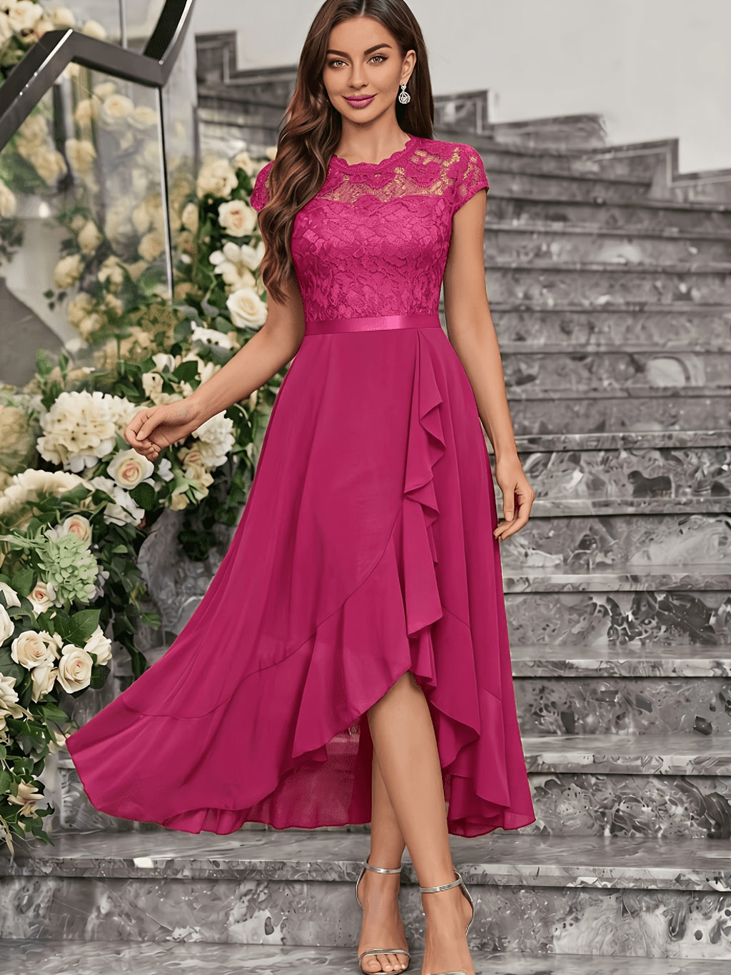 Western Hot Style Women'S Bridesmaid Dress Elegant Waist-Cinching Proper Party Gown Wedding Guest Outfit - Watermelon Red