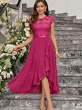 Western Hot Style Women'S Bridesmaid Dress Elegant Waist-Cinching Proper Party Gown Wedding Guest Outfit - Watermelon Red