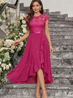 Western Hot Style Women'S Bridesmaid Dress Elegant Waist-Cinching Proper Party Gown Wedding Guest Outfit - Watermelon Red