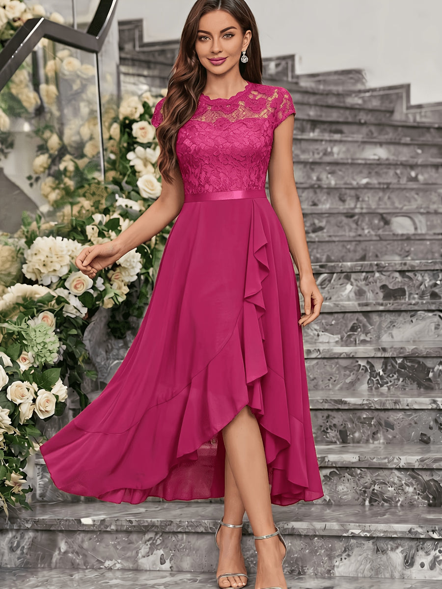 Western Hot Style Women'S Bridesmaid Dress Elegant Waist-Cinching Proper Party Gown Wedding Guest Outfit - Watermelon Red
