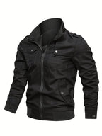 Outdoor Classic Casual Jacket, 1pc Men'S Jacket, Comfortable Utility Jacket, Pocket Zipper Design Utility Style, Fall Winter Slim Commute Daily Jacket Fit, Compliant with US Size - Black