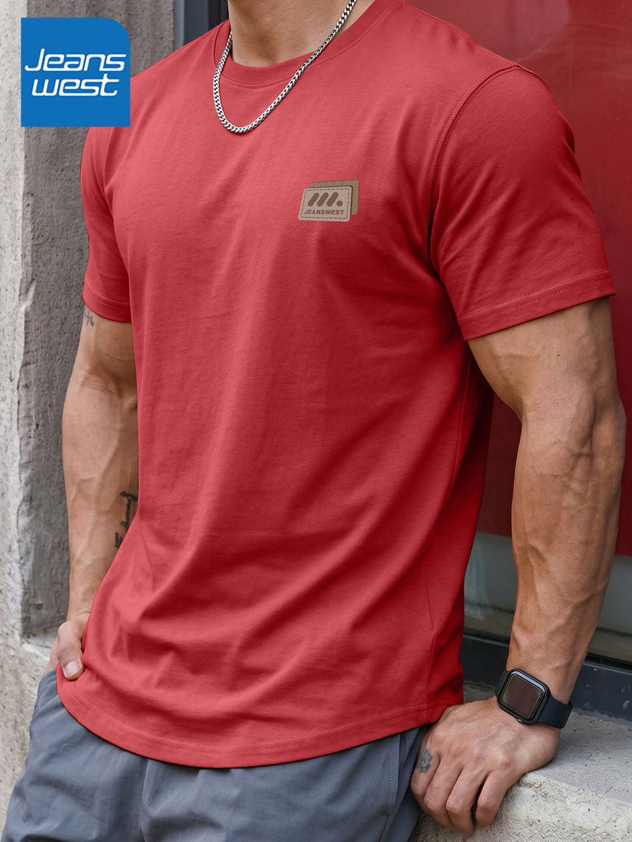 JEANSWEST Men'S Summer 100% Athletic Casual Short Sleeve T-Shirt, Loose Fit - Claret-1
