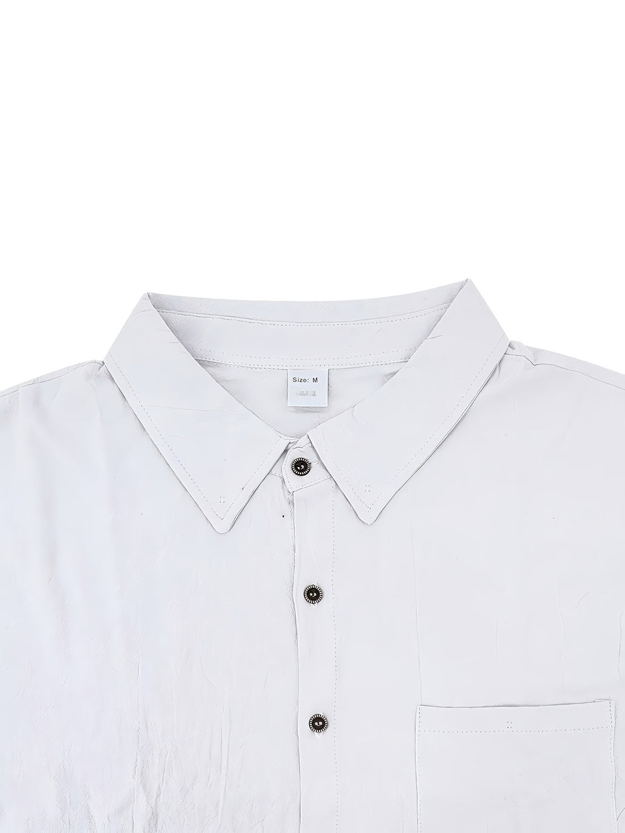 Men's Short-sleeve Shirt, Made of Comfortable and Breathable Fabric, Suitable for Daily Outings, Outdoor Sports, Travel, and Vacations. Lightweight and Airy with a Regular Fit, Ideal for the Beach, Hiking, Evening Wear, and Casual Street Style. - White