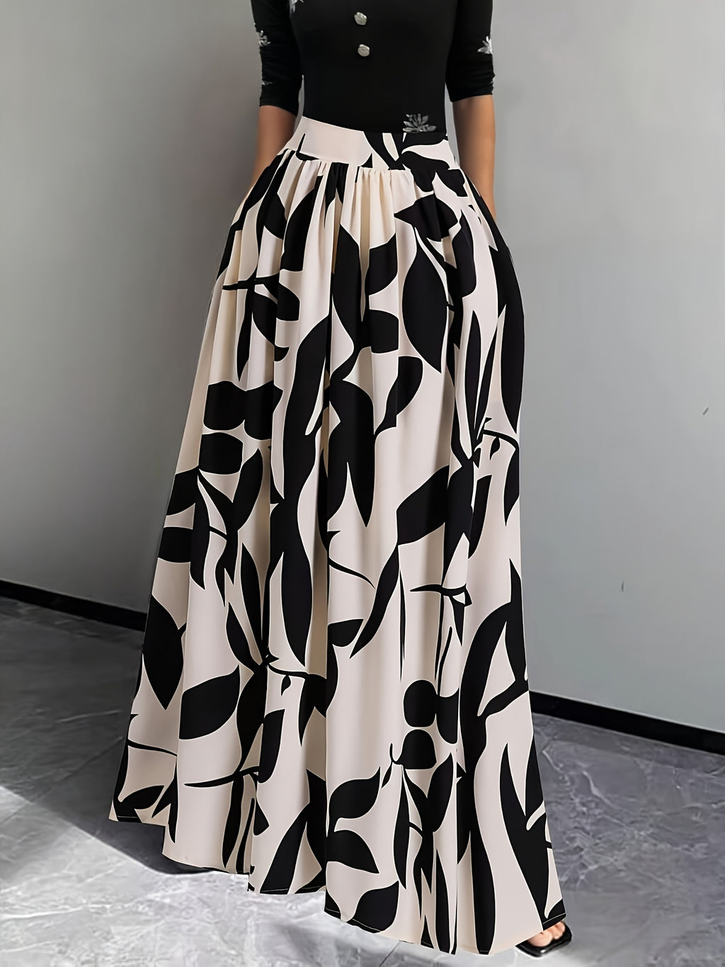 New Spring/Summer/Autumn Women's Printed High-Waist A-Line Skirt, Summer Vacation Dress - Apricot