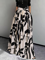 New Spring/Summer/Autumn Women's Printed High-Waist A-Line Skirt, Summer Vacation Dress - Apricot