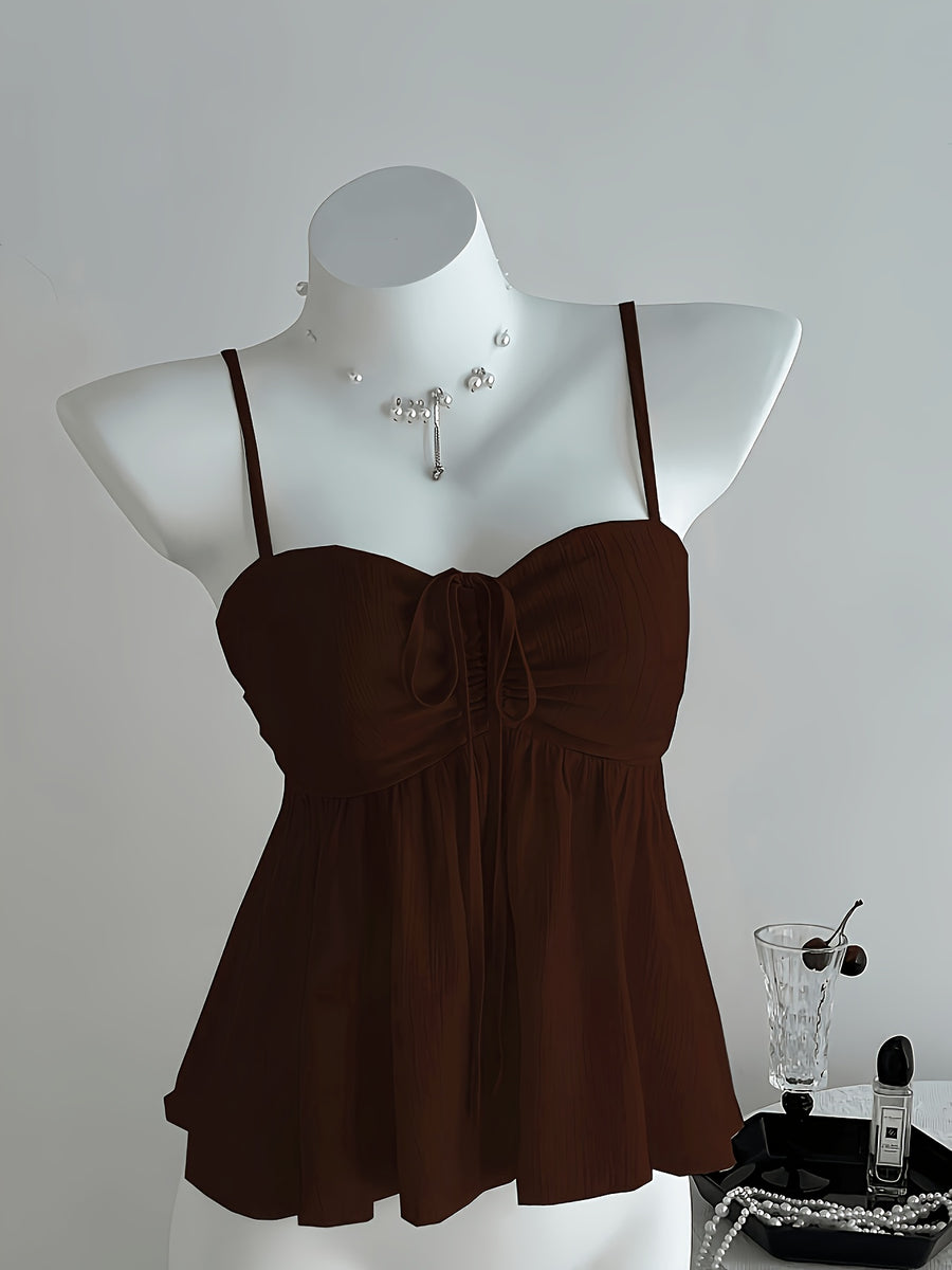 ZLLZ Women'S Cute Solid Color Cami Top, Summer - Coffee Brown