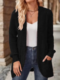 Women's Solid Color Brushed Casual Spliced Long Sleeve Cardigan - Black