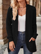 Women's Solid Color Brushed Casual Spliced Long Sleeve Cardigan - Black