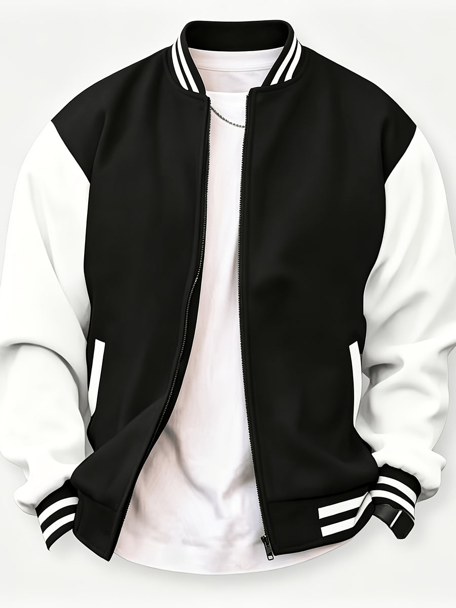 Classic Campus Style Men'S Casual Campus Fashion Youthful Bright Fashion Zipper Pocket Baseball Jacket - Black