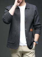 [Wading Whale OBM] Spring/Summer New Men'S Knit Cardigan, Old Money Style Solid Color V-Neck Long Sleeve Open Front Sweater Jacket with Single Button Closure And Side Pockets, Suitable for Spring And Autumn Layering Or Outerwear - Dark Gray
