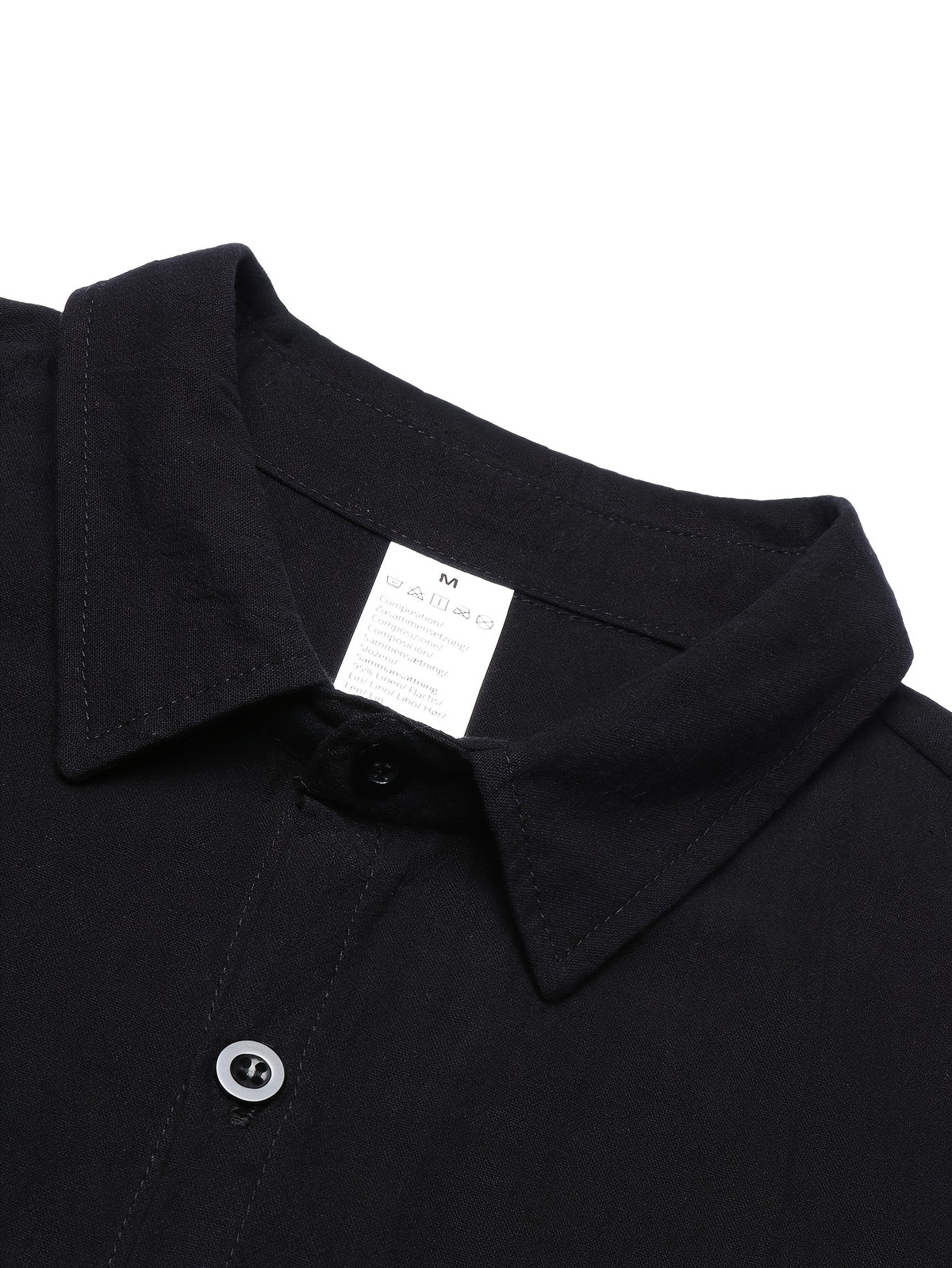 4pcs Set Men's Spring/Autumn New Trendy Fashion Solid Color Linen Long Sleeve Button-Up Lapel Top for Daily Commuting, Outings, Fitness, Vacation, Business, Casual, and Sports - Black + Army Green + Khaki + Light Blue
