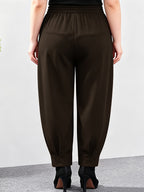 Plus Size - Women'S Plus Size Spring And Autumn New Harem Pants, Slim-Fit Elastic Waist Casual Trousers - Coffee Color