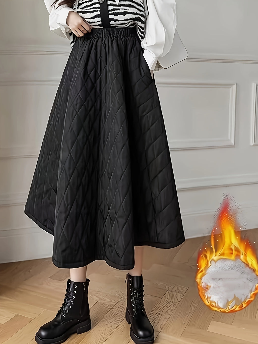 YYTT Women's A-Line Skirt with Pockets - Long -Length Skirt Suitable for Fall/Winter, Solid Color Pockets & A-Line, Machine Washable Non-Stretch Skirt for,, Date Outfits (Versatile Wardrobe Staple) - Black