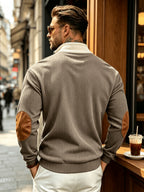 2026 New Men'S Color-Block Corduroy Sweatshirt - Casual Stand Collar, Long Sleeve with Ribbed Cuffs And Hem, Button Detail, Machine Washable - Elegant Two-Tone Patchwork for Fall, Autumn Fashion | Color-Block Design | Stretchable Fabric - Dark Brown