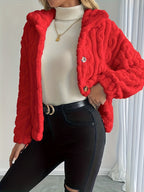 Double-Sided Lapel Button Elegant Top Coat - Red