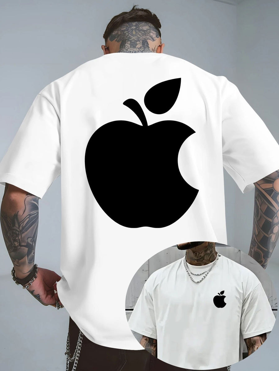 Men's T-Shirt Summer Short Sleeve Lightweight Top Black Big Apple Print Oversized Men's T-Shirt Streetwear Niche High Street Style Casual Top! Round-neck Short Sleeve Top, Relaxed Loose Knit T-shirt, Suitable for Daily Wear, Casual Sport - White