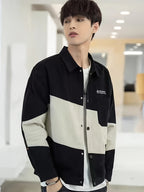 Patchwork Jacket Men'S Trendy Cool Loose Men'S Autumn Top Coat Jacket Spring Autumn Style All-Match - Black