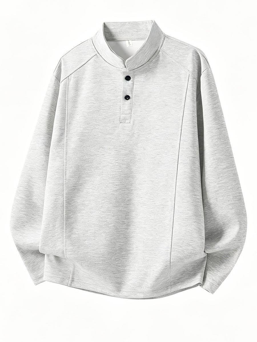 Men'S Sweatshirt in Stock Spring Autumn Fashion Design Sense Contrast Line Patchwork Sweatshirt Men'S American Regular Shoulder Inner Long Sleeve Top Jacket - White Gray