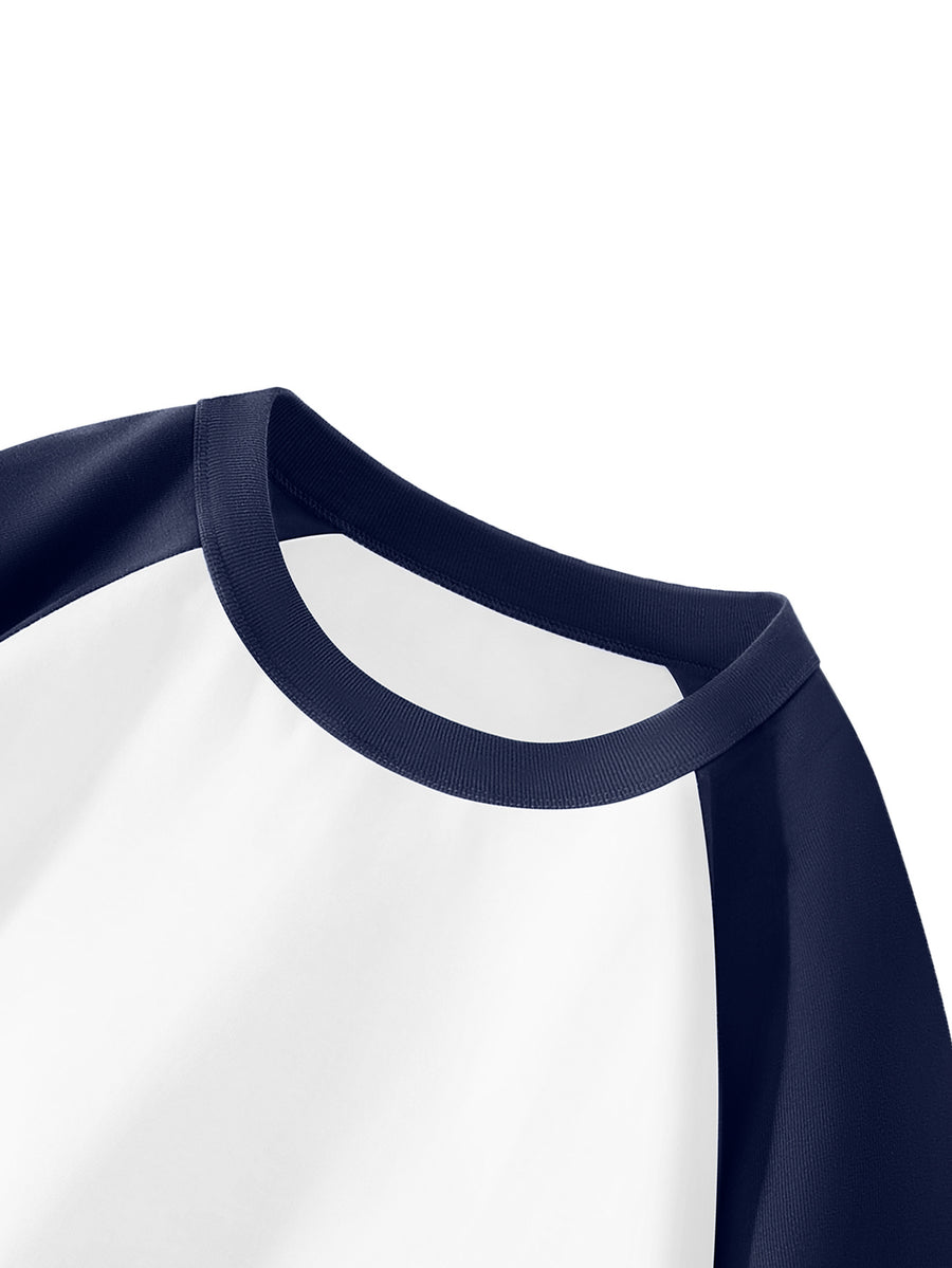 Hualian 100% Contrast Patch Shoulder Long Sleeve T-Shirt Men'S Round Neck Color-Block Casual Spring Autumn Versatile Base Layer - Navy Color